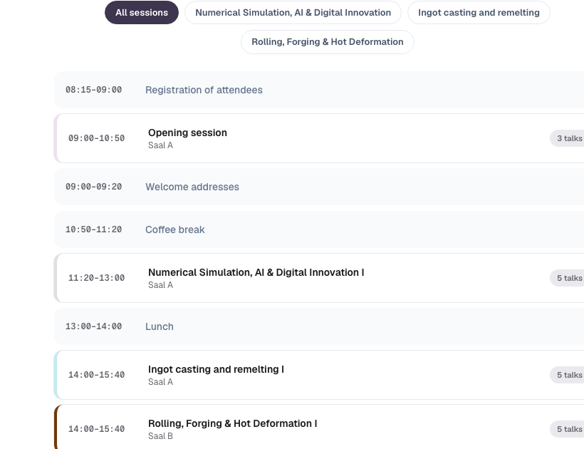 Programm nach Tag, Saal und Session